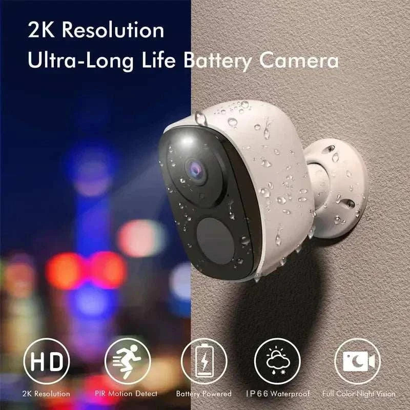 Kabellose Außenüberwachungskamera 2K 3MP mit Spotlight, Sirene und Zwei-Wege-Audio, wetterfest und akkubetrieben