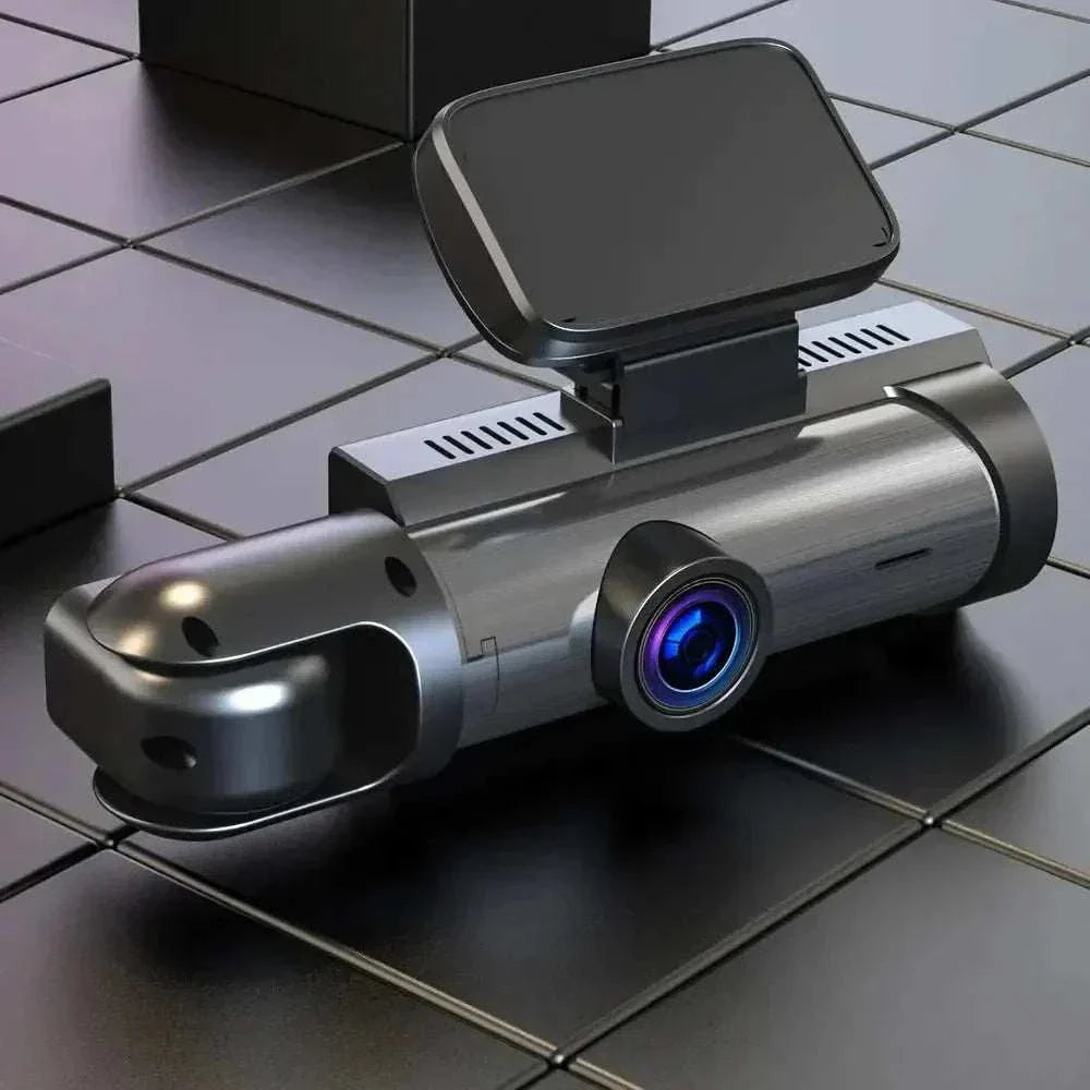 Dual lens dashcam with front and interior cameras, 1440P HD, 170-degree wide-angle, and 24-hour car monitoring.