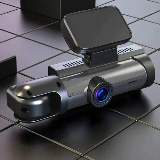 Dual lens dashcam with front and interior cameras, 1440P HD, 170-degree wide-angle, and 24-hour car monitoring.