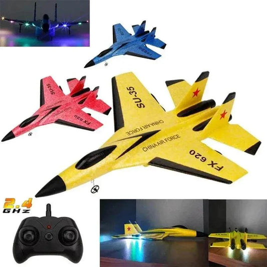 Starker RC Flugzeug Glider Pro in flight with LED lights, showing stable and easy takeoff features