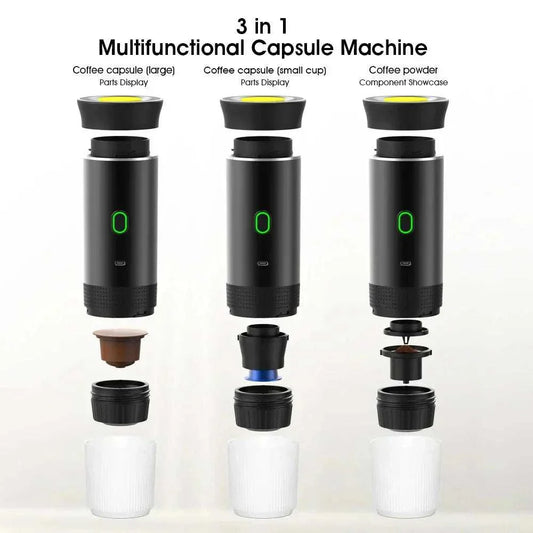 Tragbarer Espresso-Meister 3-in-1 Kaffeemaschine mit Kapselbehälter und USB-Aufladung